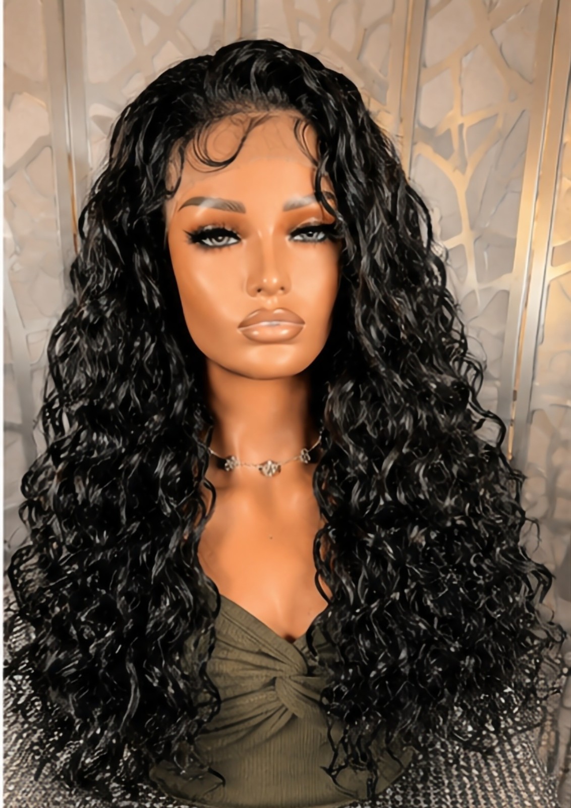 Black Curly Lace Front Wig Human Blend, 13×6 Glueless Wig, Full Density Long Wig