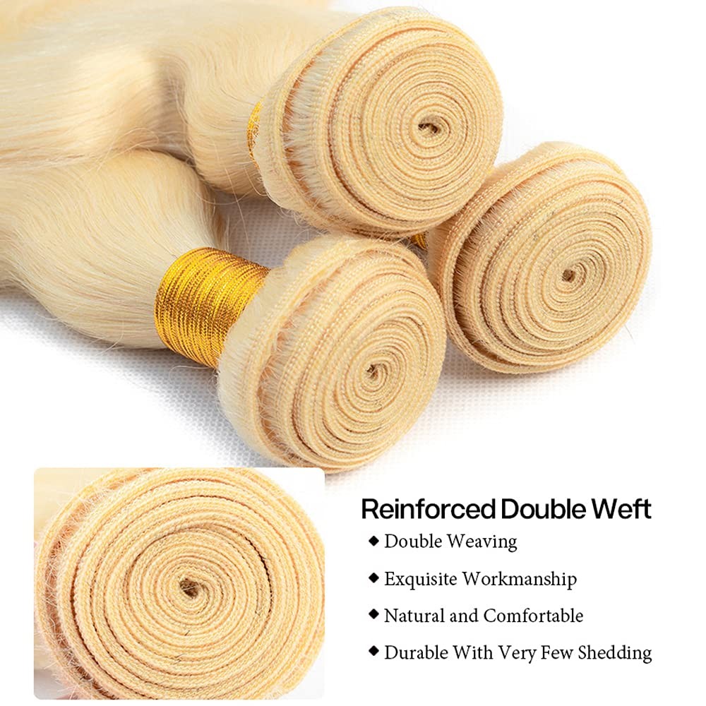 Auokmar 613 Bundles Human Hair Blonde Body Wave 3 Bundles Unprocessed Virgin