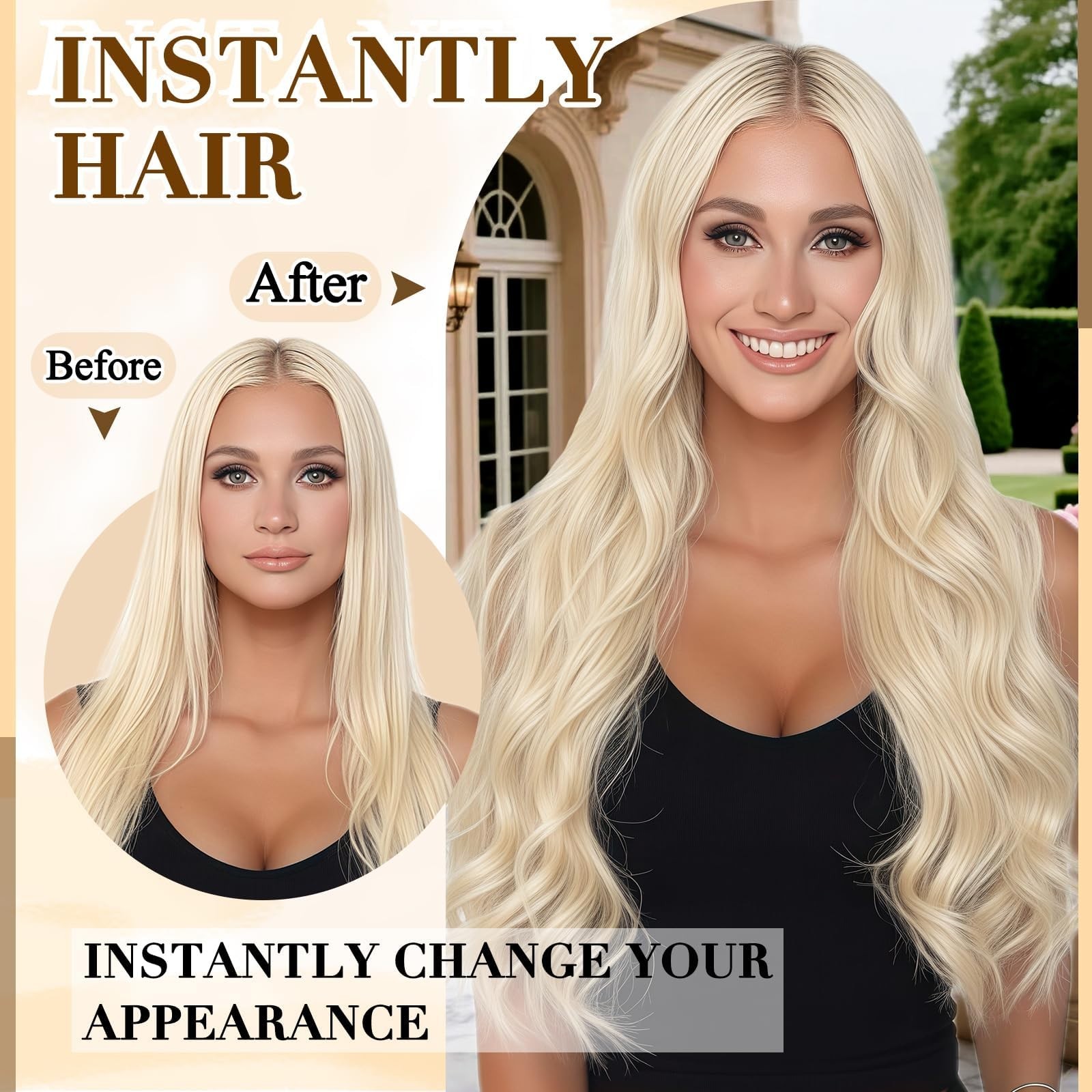 24″ 120g Clip-In Real Human Hair Extensions, Balayage Seamless Straight, 8Pcs
