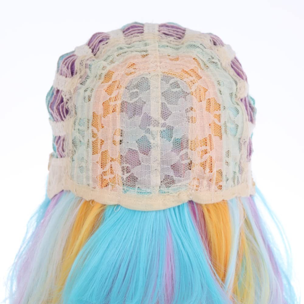 Rainbow Wigs for Women Short Curly Wavy Multi Color Wig for Girls Short Bob W…