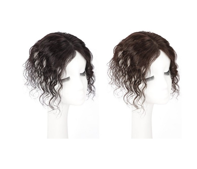 10″Fluffy Curly Wavy Hair Bangs Clip in Real Human Hair Topper Wiglet for Women