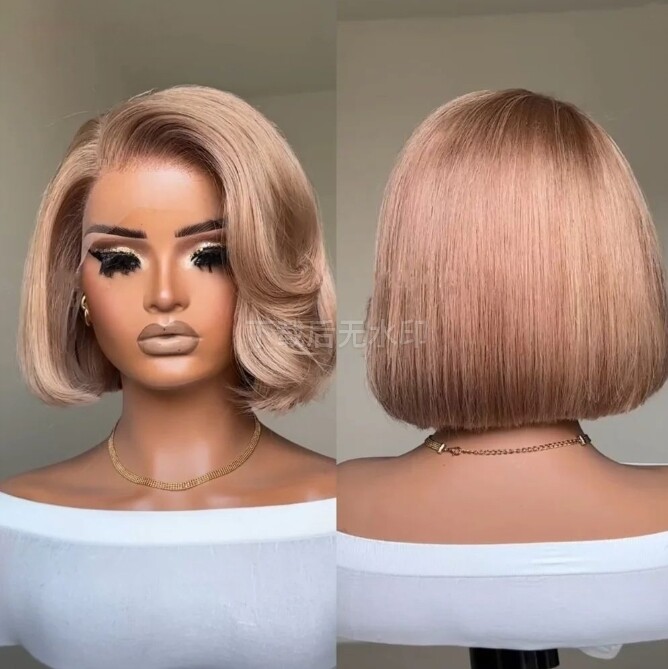 Ash Blonde Side Part Layered Bob Human Hair Wig 13×4 Lace Front Wig