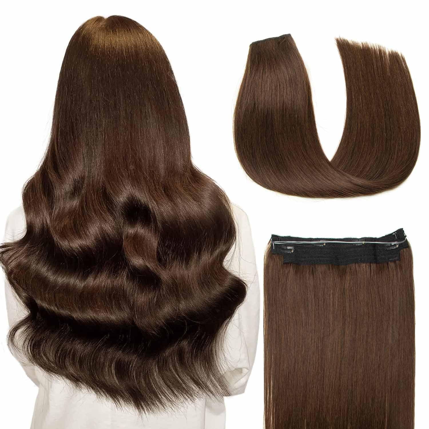 Agmity Wire Hair Extensions Real Human Hair Darkest Brown 70G Invisible