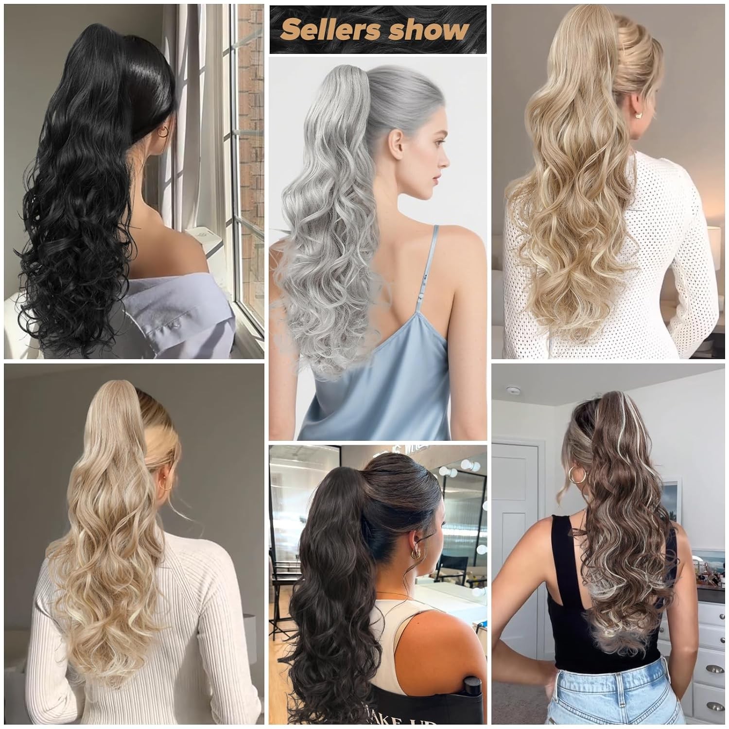 24″ Ponytail Extension, Long Curly Wavy Claw Clip and Natural-Looking Synthetic