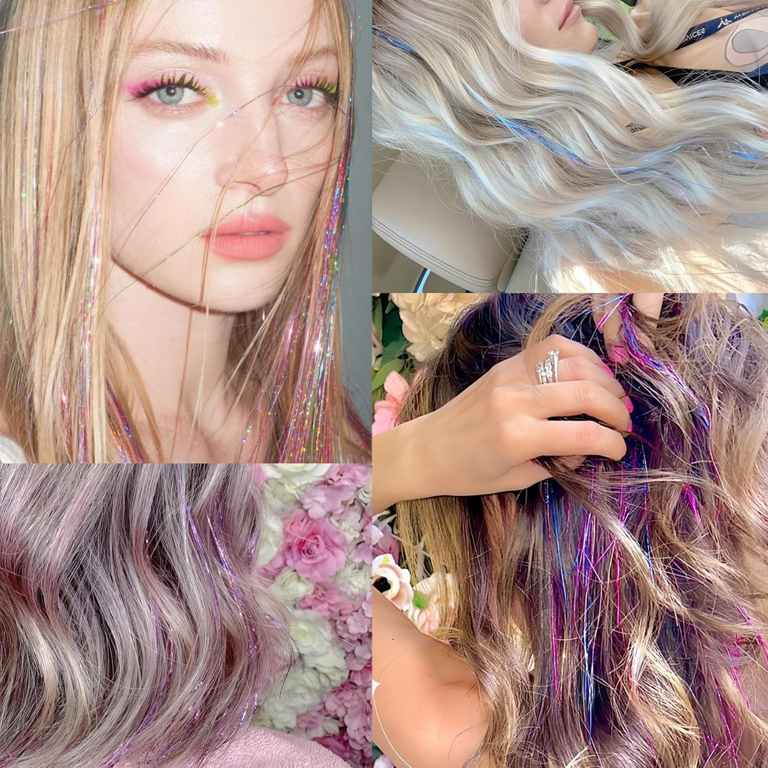 Hair Tinsel,18 Colors Hair Tinsel Kit for Girls 7600 Strands Fairy Tinsel Hair E