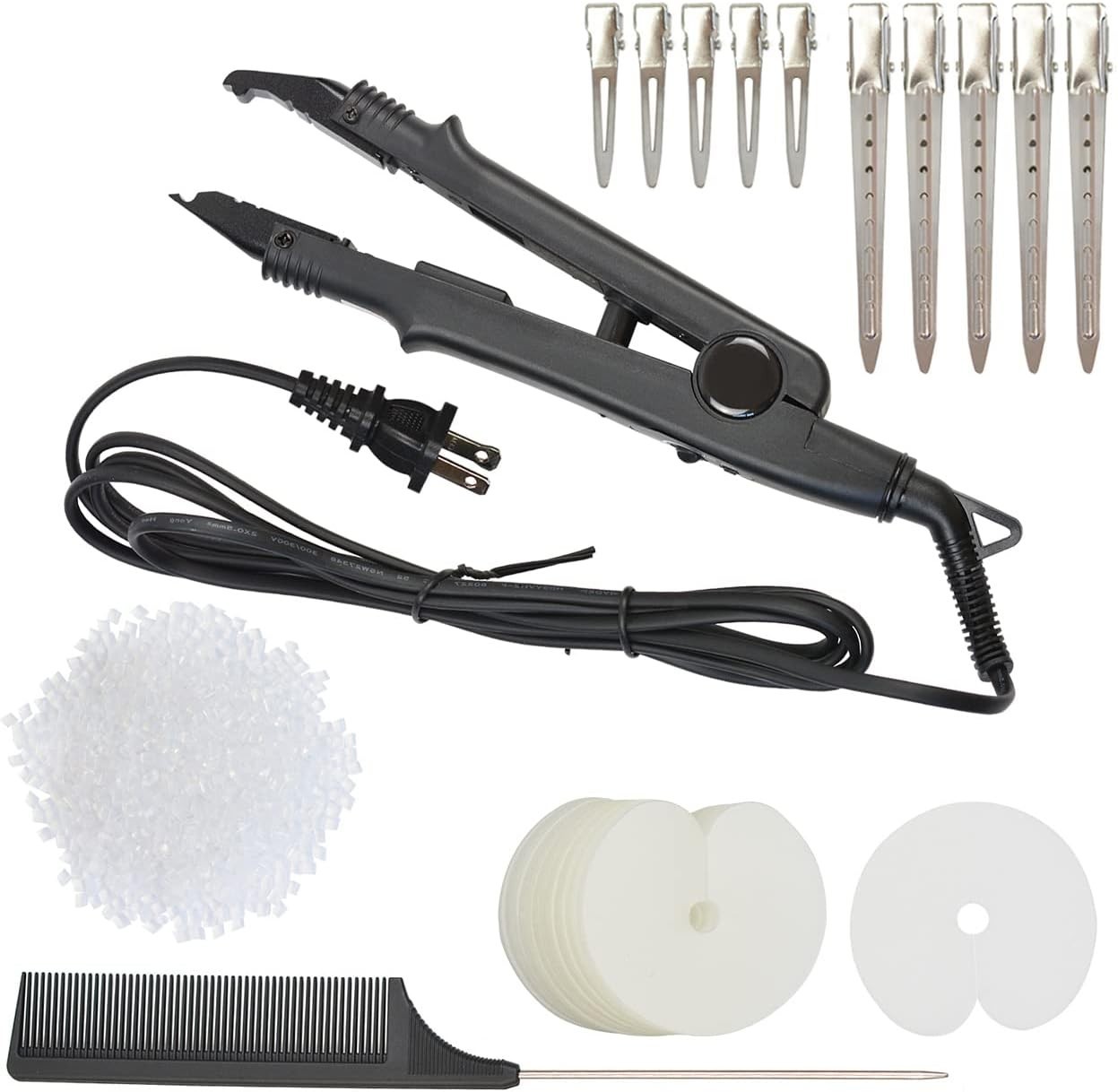 Complete Hair Styling Kit: Fusion Heat Iron, Clips, and Keratin Beads Bundle