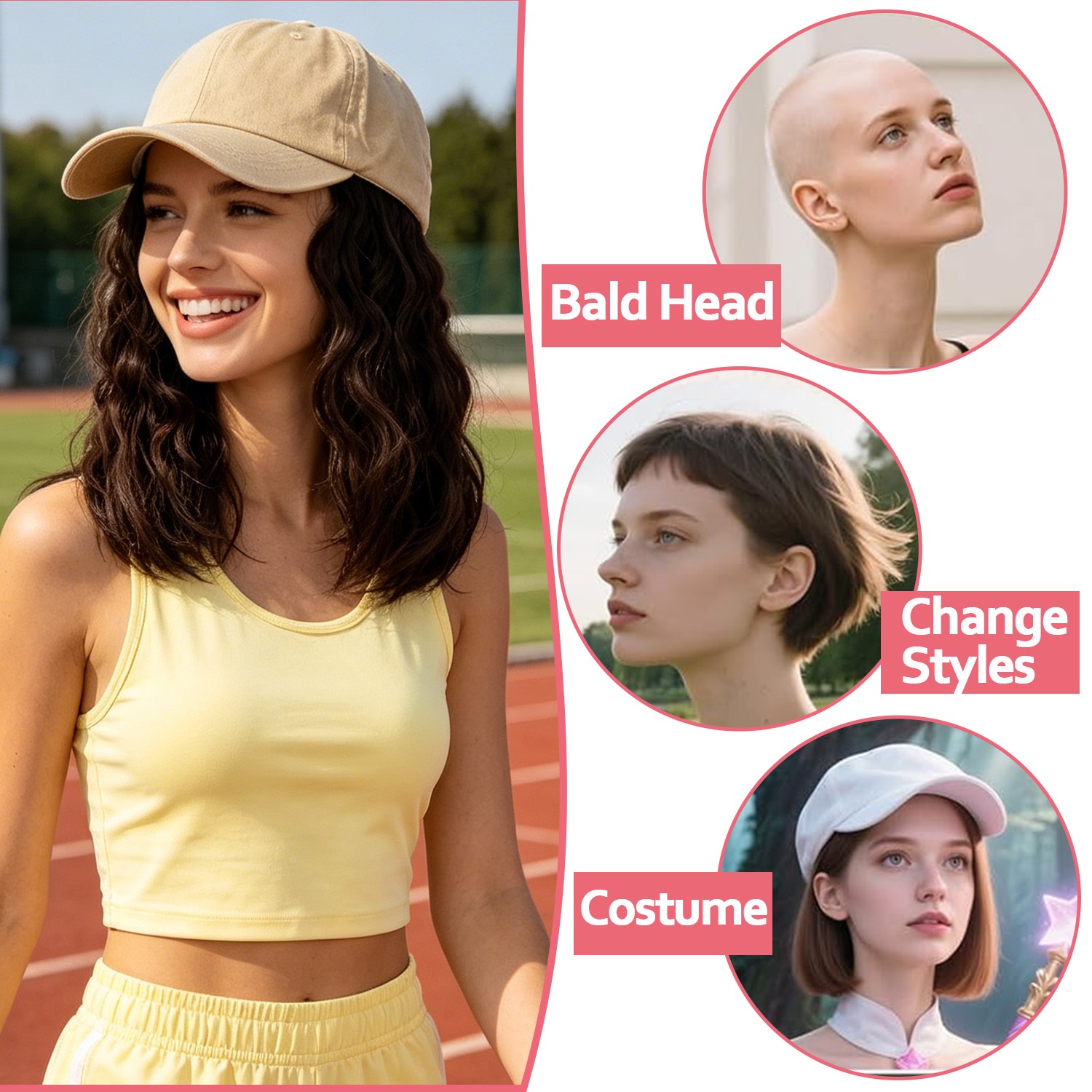 8in Cap with Hair Attached For Women Wig Hat with Hair Short Bob Style Synthetic