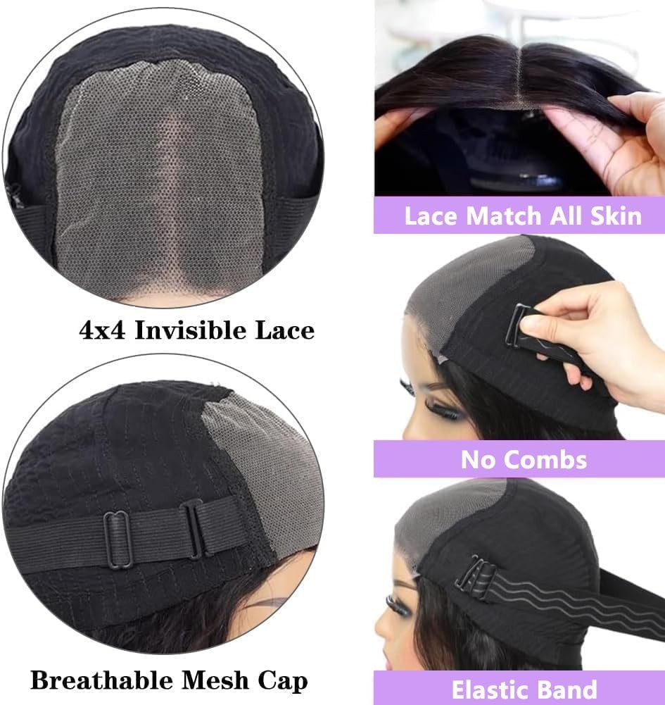 Wear and Go Glueless Wigs Human Hair Pre Plucked Pre Cut 4×4 Body Wave Bob Wig