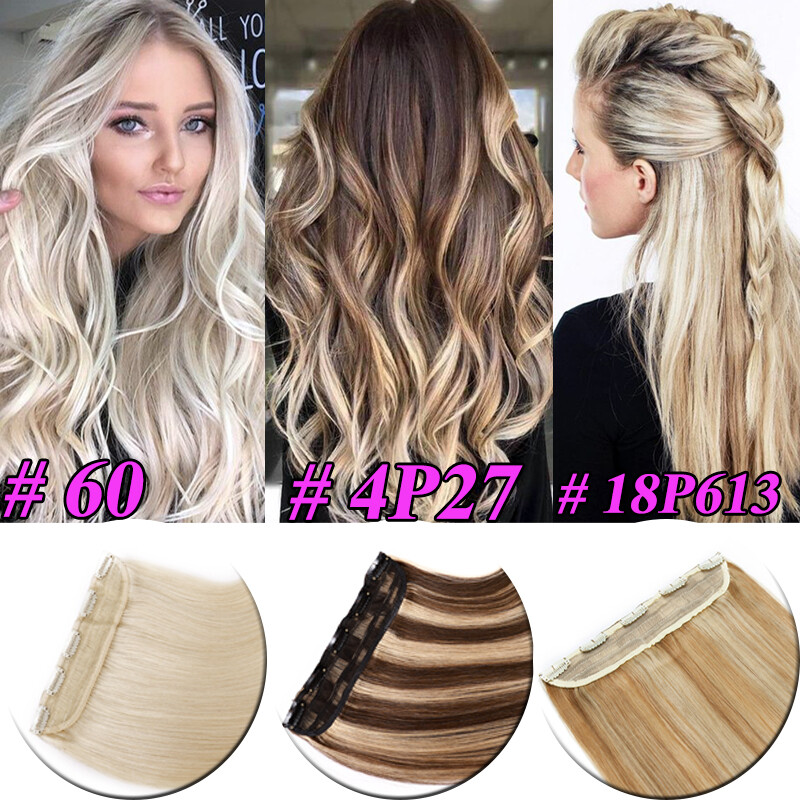 One Piece 5Clips In Remy Real 100% Human Hair Extensions 1/2Full Head Set USF