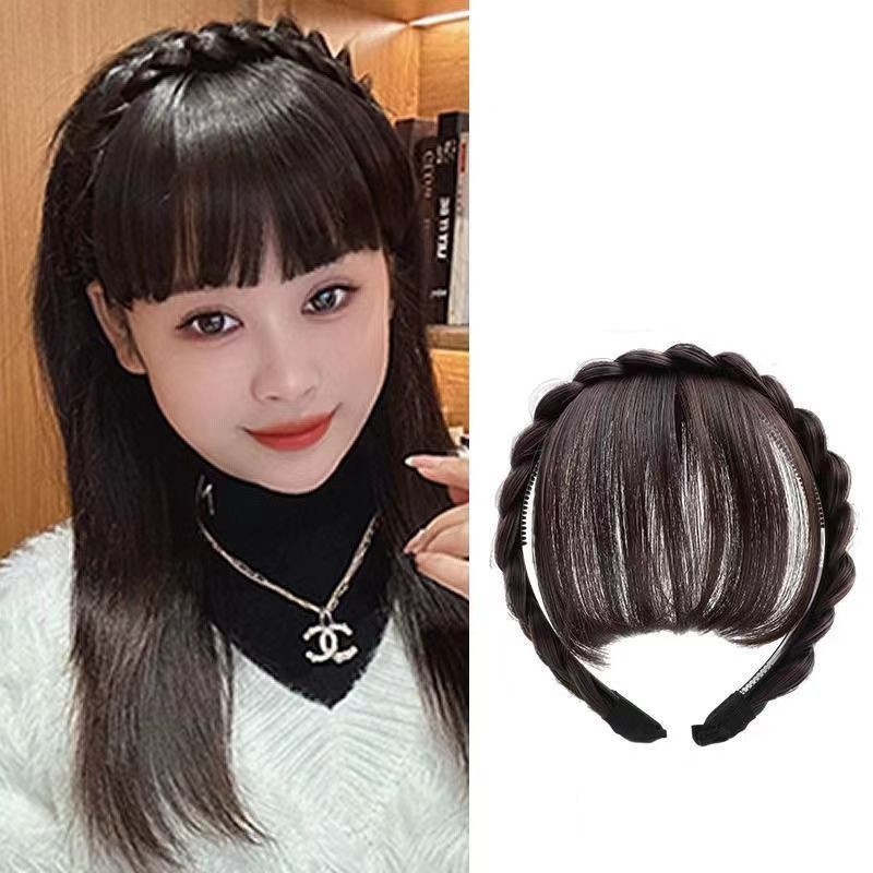 Synthetic Fake Bangs Hair Neat Fringe Bands Women Double Row Braids Headband