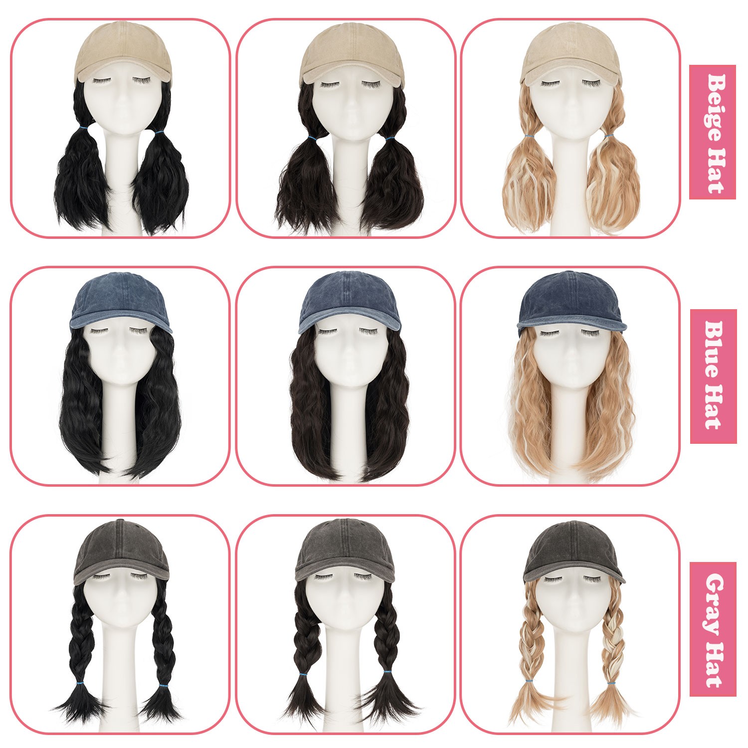 8in Cap with Hair Attached For Women Wig Hat with Hair Short Bob Style Synthetic