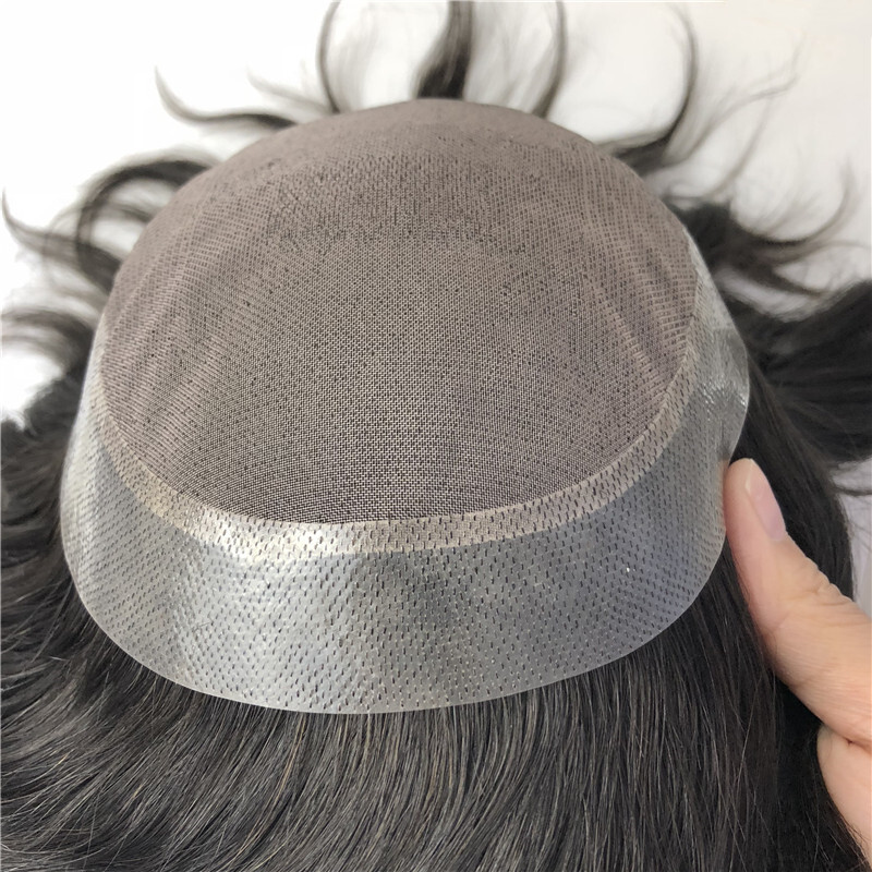 Durable Men Human Hair Replacement System Hairpiece Fine Mono Skin Around Toupee