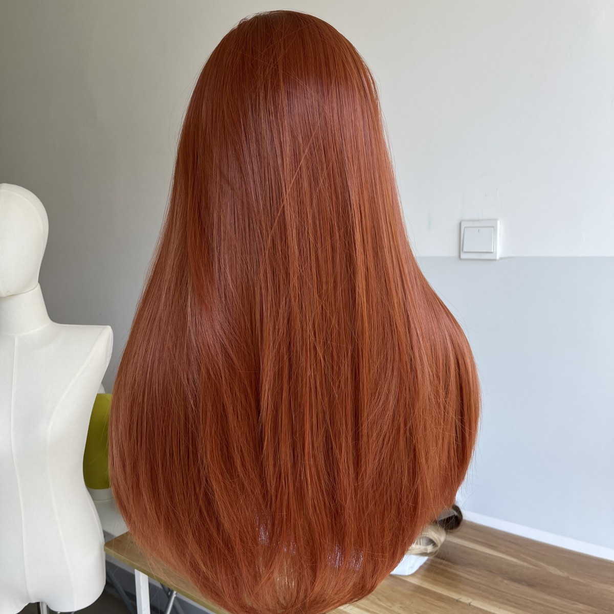 Copper Red Cosplay Party Wigs With Bangs Long Straight Synthetic Hair