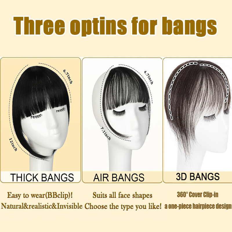 Clip In 100% Remy Air Thick Fringe Bangs Human Hair Extensions Hairpiece Topper