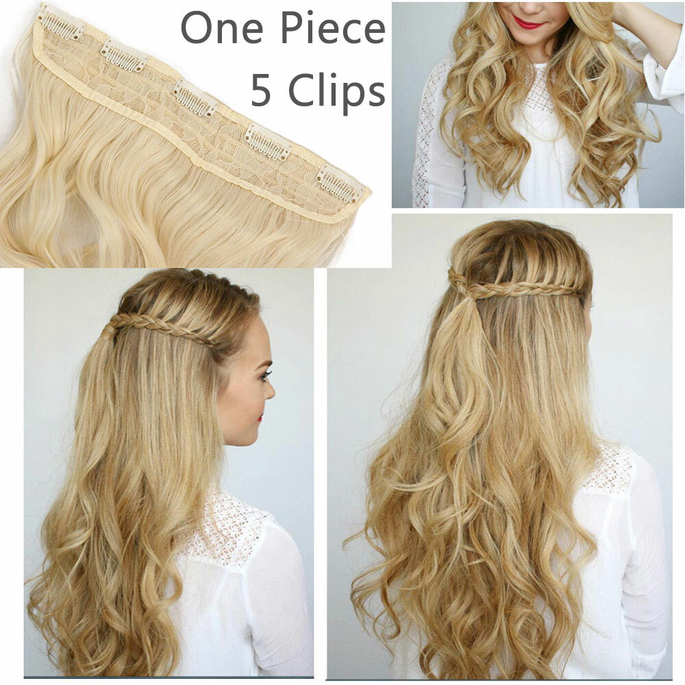 Real as Human Curly Straight Hairpiece 5Clips One Piece Clip in Hair Extensions