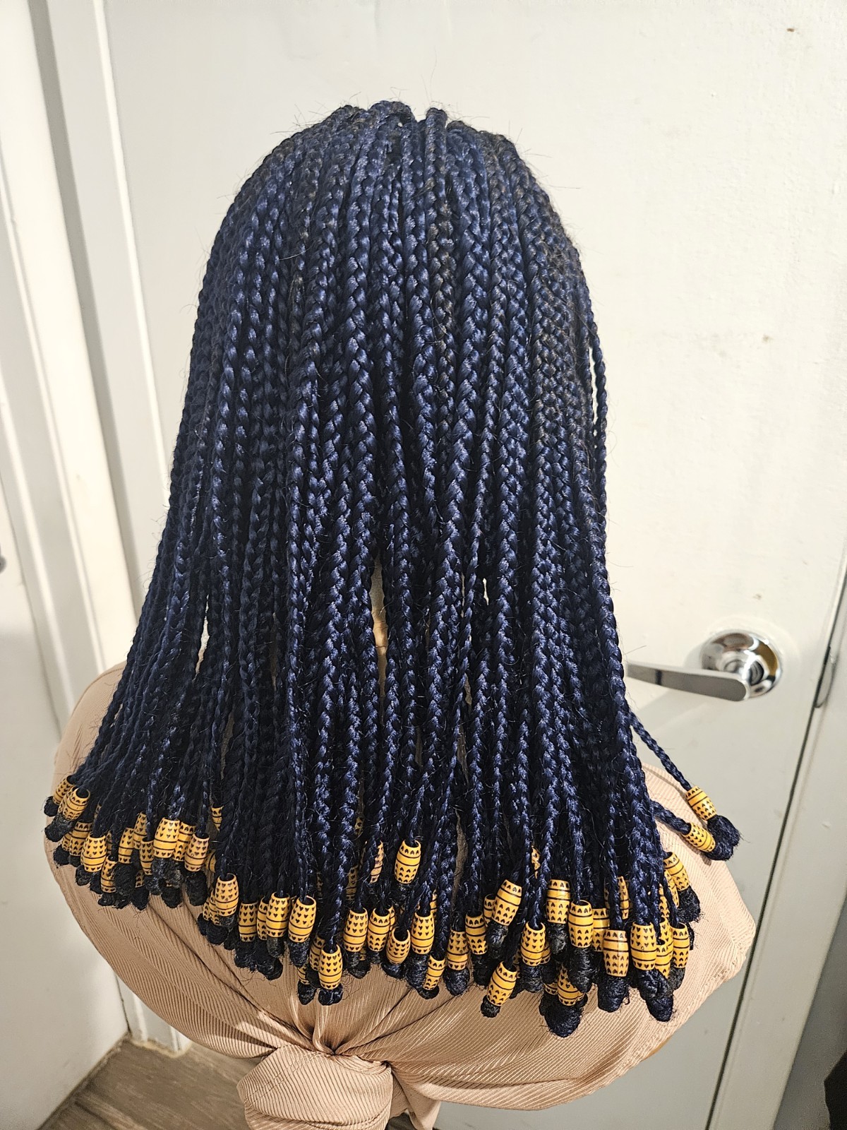 Women Synthetic Lace Front Glueless Medium Braided Wig Blue Free-Part Baby Hair