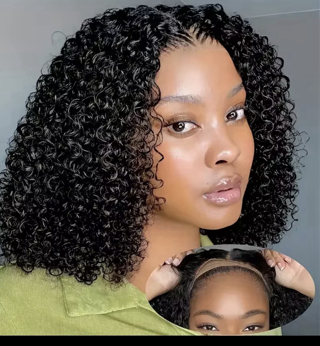 4×4 Glueless Human Hair Curly Bob Wig Black Lace Closure Free-Part Pre-Cut