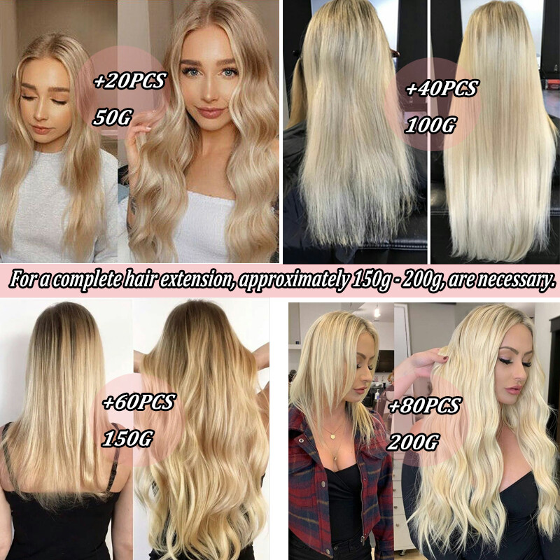 8-24in Tape-In Russian Remy Human Hair Extensions Skin Weft 50-150g/Thick Blond