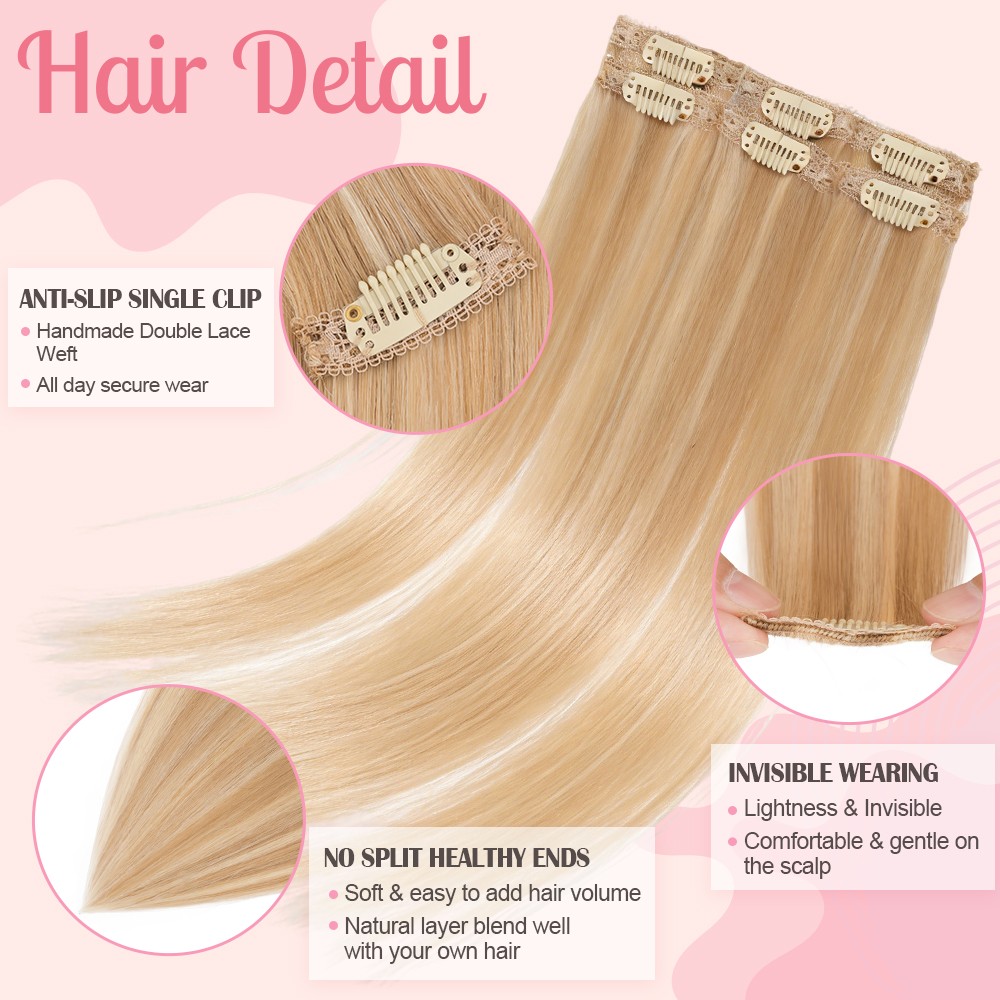 US 6pcs 6 Clips in Remy Human Hair Extensions Hairpiece Short Straight Highlight