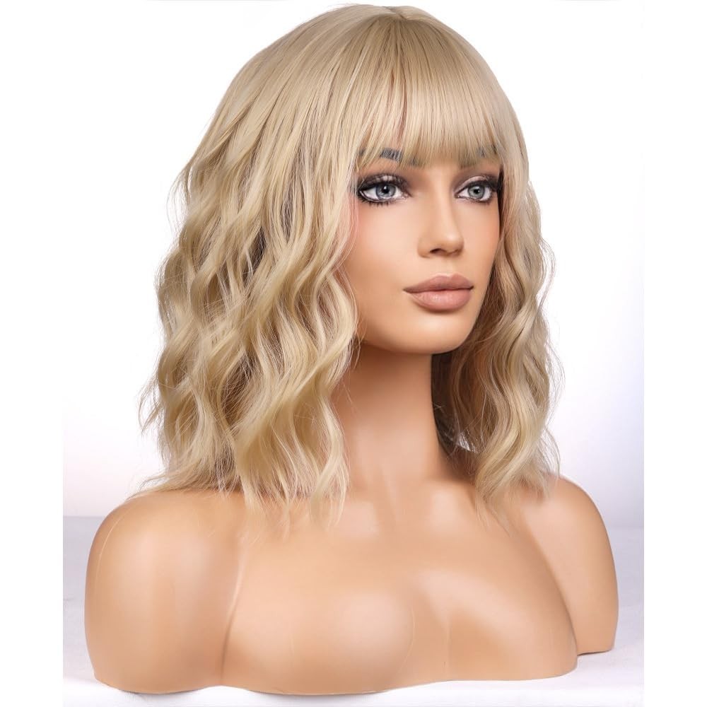 Blonde Wigs for Womens Short Curly Wavy Wig with Bangs Girls Dark Blond Wigs …