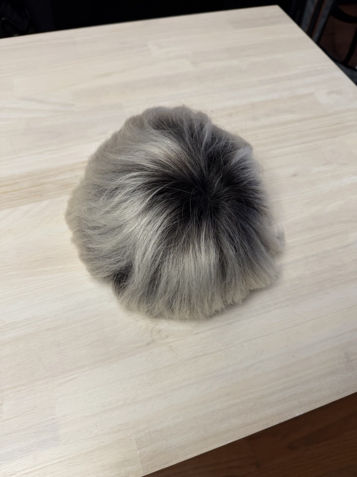 Custom Cut Men’s .08mm Skin Toupee, Hair System. Black Roots White Ends.