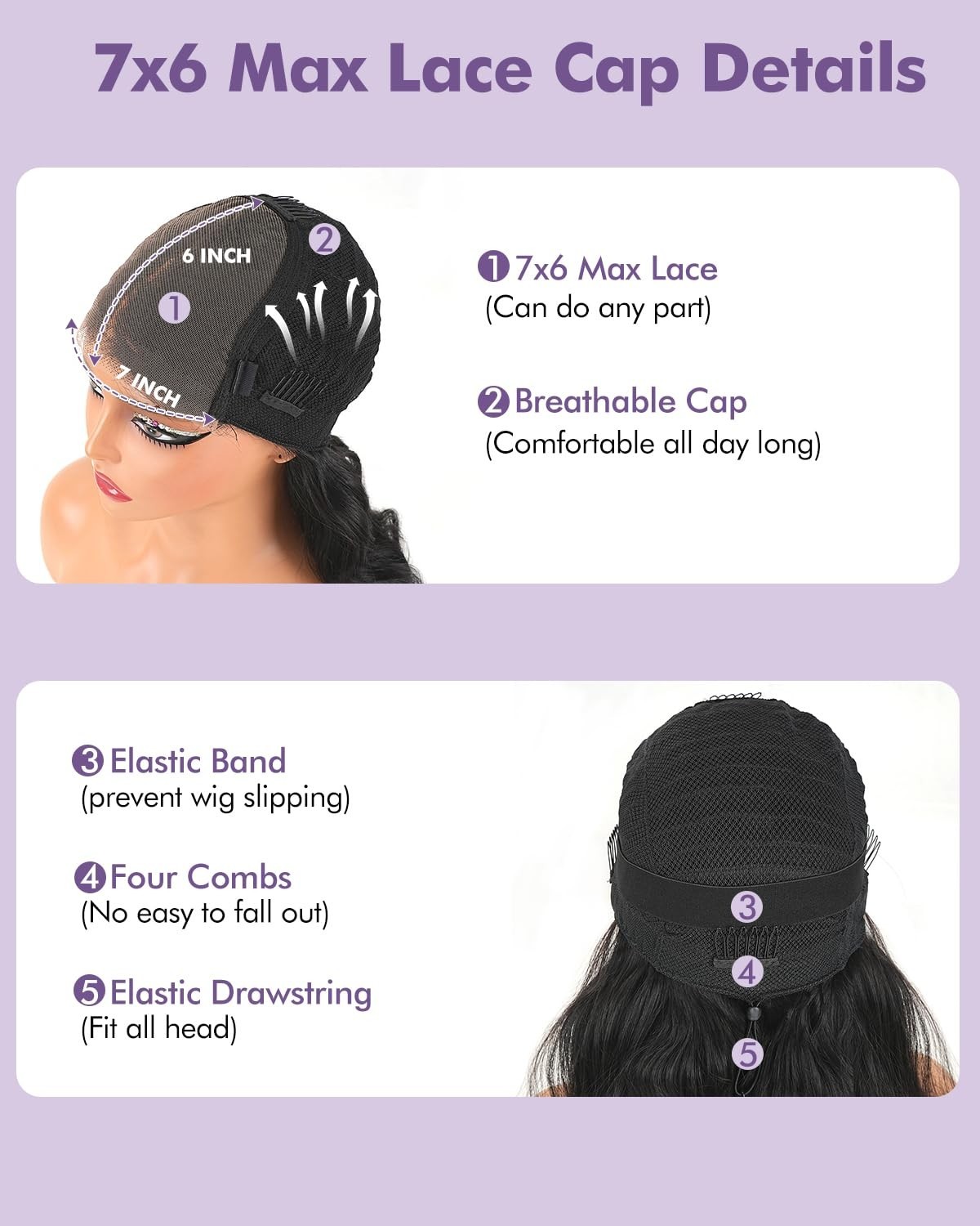 26 Inch 7×6 HD Lace Front Glueless Body Wave Wig – Pre Plucked, 250 Density, Nat