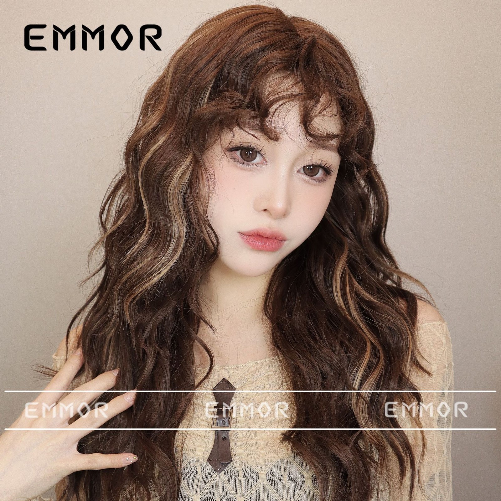 Japanese Korean Style Highlight Brown Small Wool Curly Wig Light Bangs Lazy