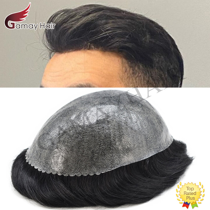 Mens Toupee Human Hair Replacement System Injection Poly Skin Hairpiece Wigs US
