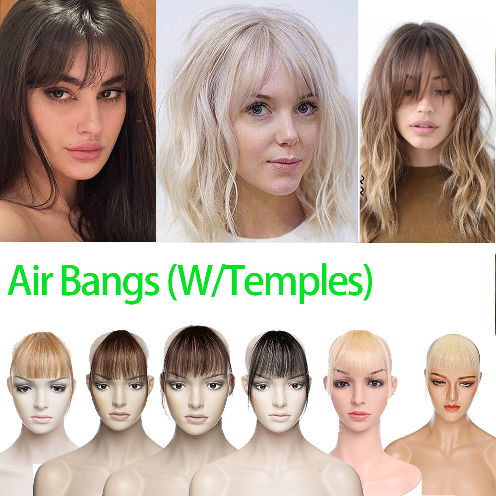 Thick Neat Air Bangs 100% Human Hair Extensions Clip in Fringe Front Hairpiece
