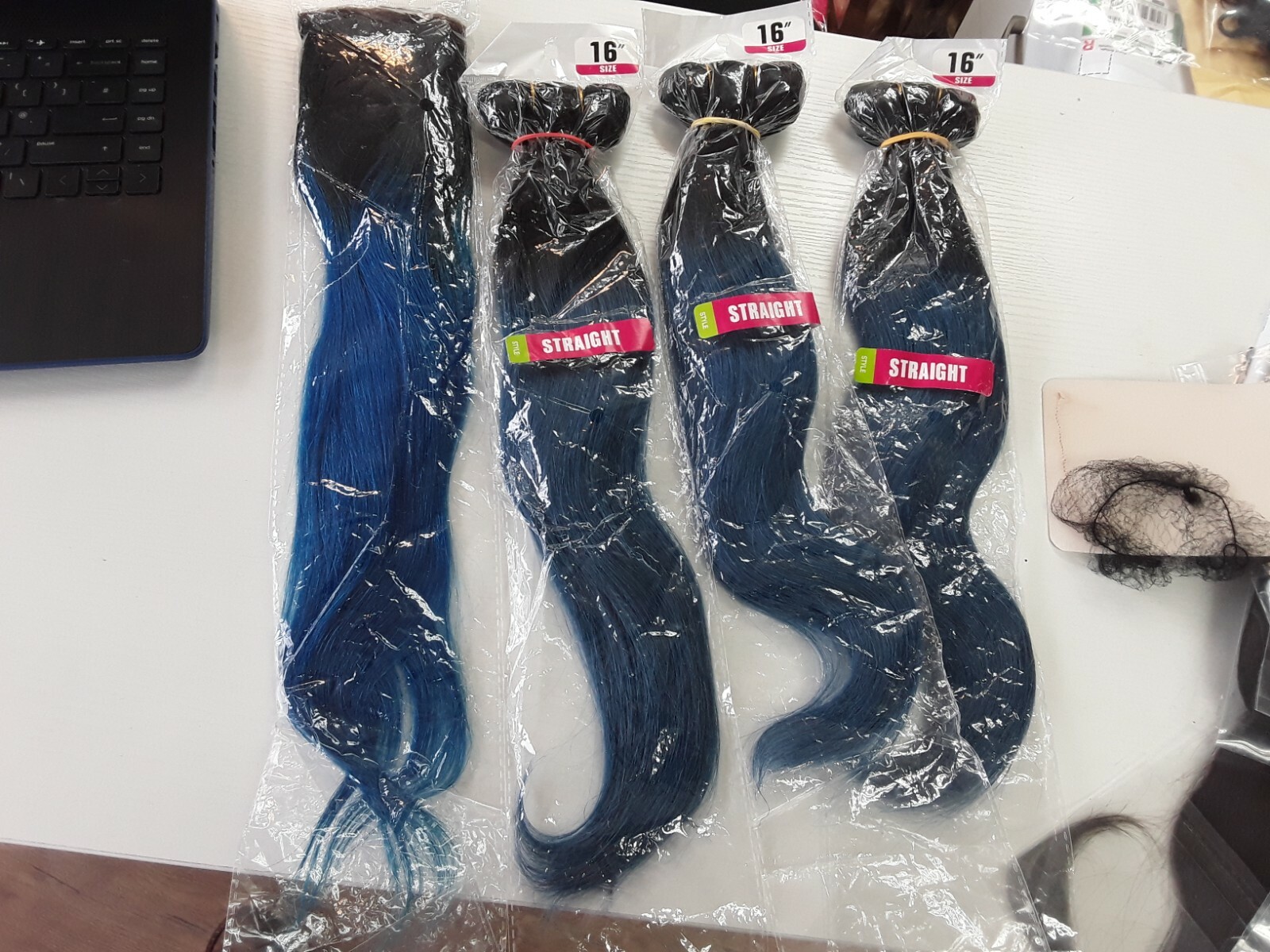 1B#/BLUE OMBRE BRAZILIAN VIRGIN HUMAN HAIR STRAIGHT BUNDLES 16+16+16&16 FRONTAL