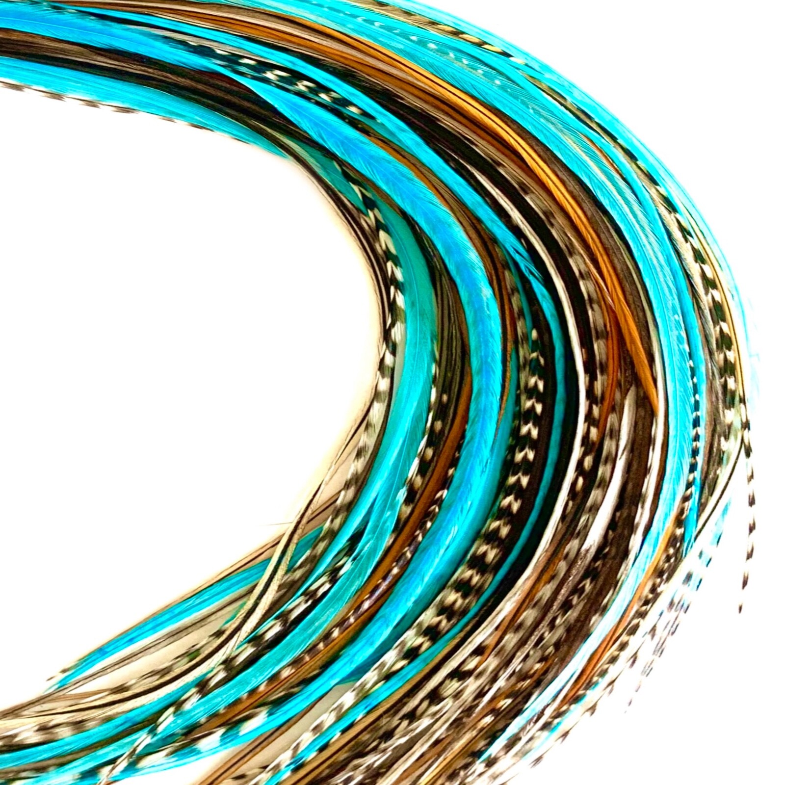 21 pcs. TURQUOISE and NATURAL 10-14″ Feather Extension, Whiting Farms + DIY Kit