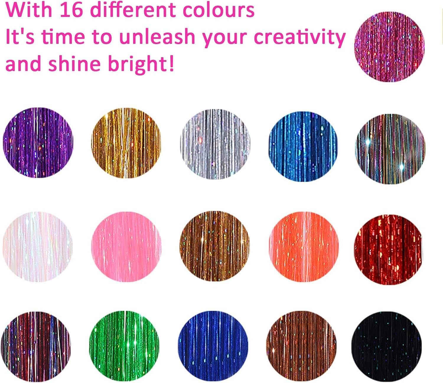 Hair Tinsel Kit with Tools, 16 Colors 3200 Strands 48 Inch, Multicolor