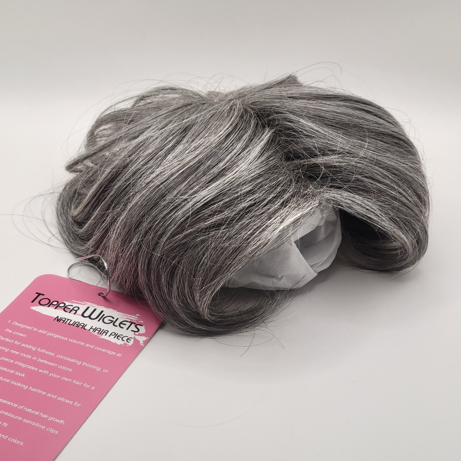 Hair Topper Natural Hair 5×6 Clip in Short Wiglet Gray Salt & Pepper Wavy Bangs