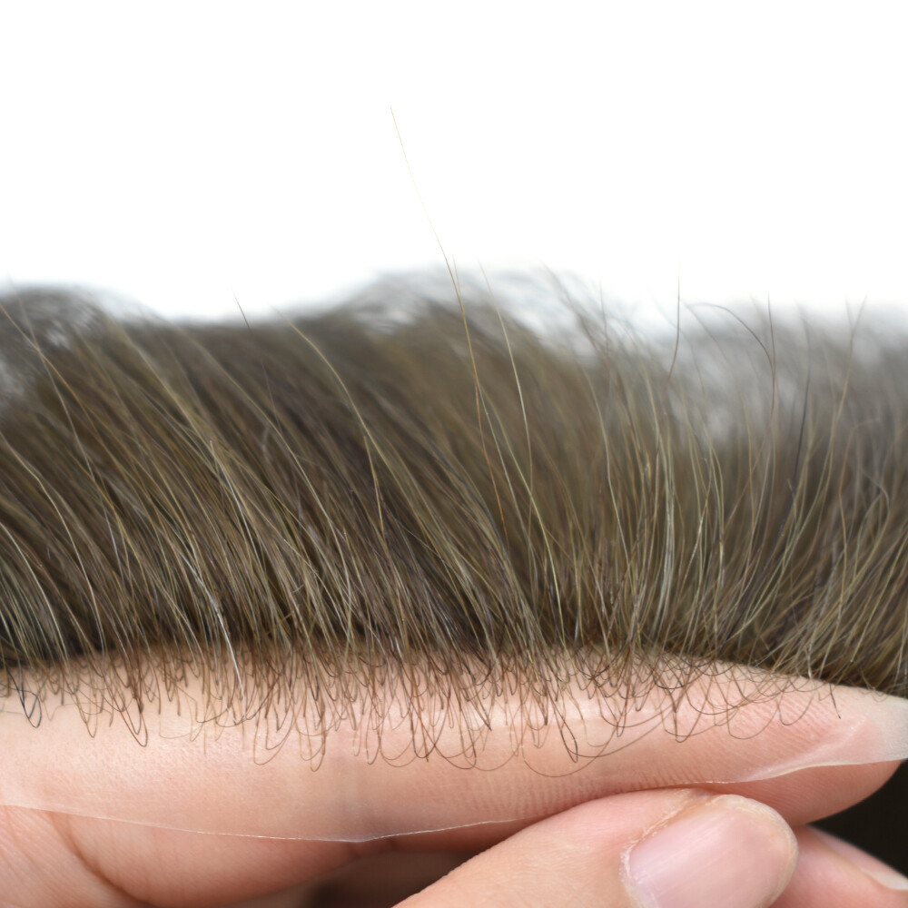 0.03mm Super Thin Skin V-loopMens Toupee Hair Replacement Hairpieces PU System