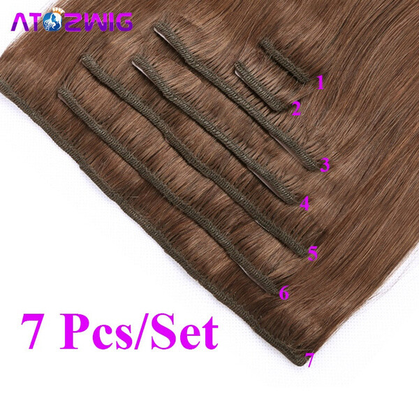 Full Head Clip In Human Hair Extensions Straight Remy Real Hair 7 Pcs/Set 70G