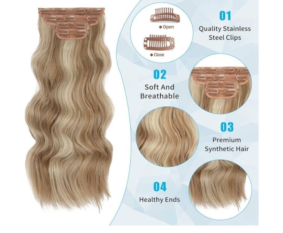 Vigorous Womens Clip In Hair Extensions 20″ Blonde Mix Bleach Blonde Long Wavy