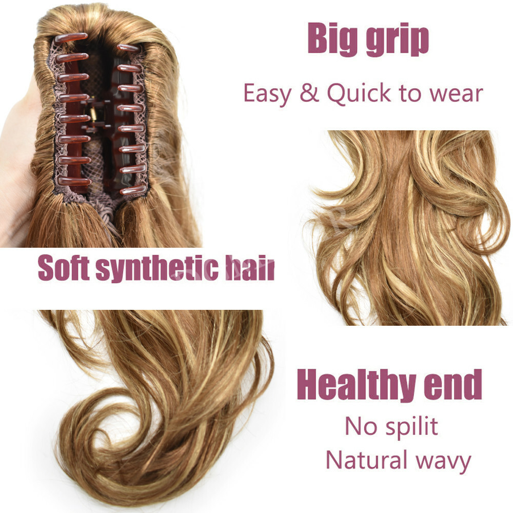 US Thick Long Ponytail Natural Jaw Clip In Hair Extension Curly Wavy Pony Tail