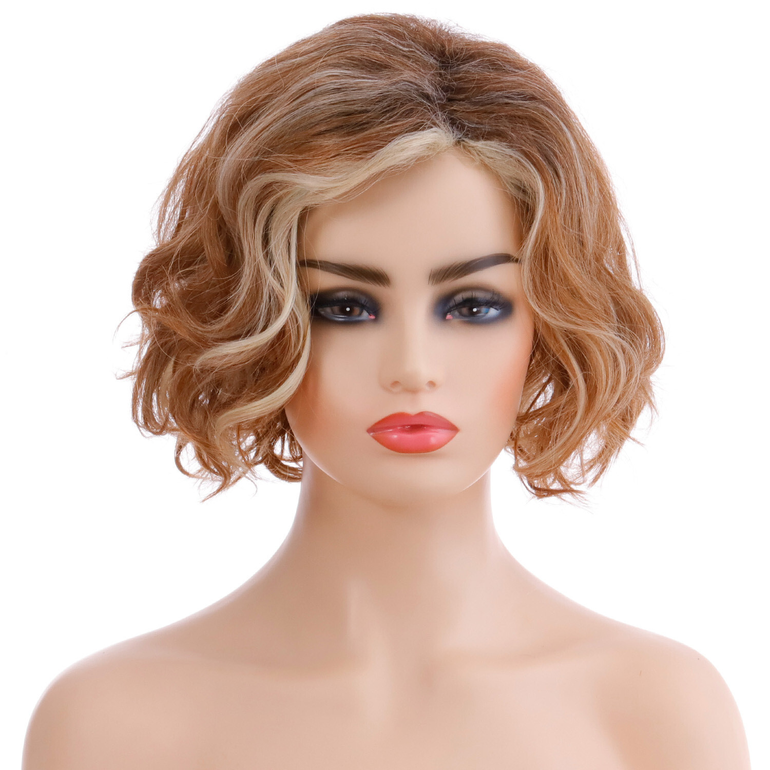 Blonde Gold Brown Short Natural Wavy Curly Blonde Wig Women’s Synthetic Hair