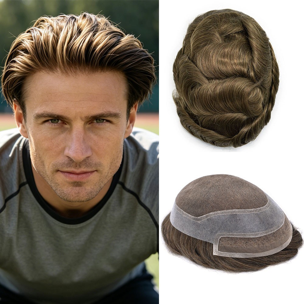 Mens Toupee Hair System Replacement French Lace Mens Hairpiece Skin Wig for Men
