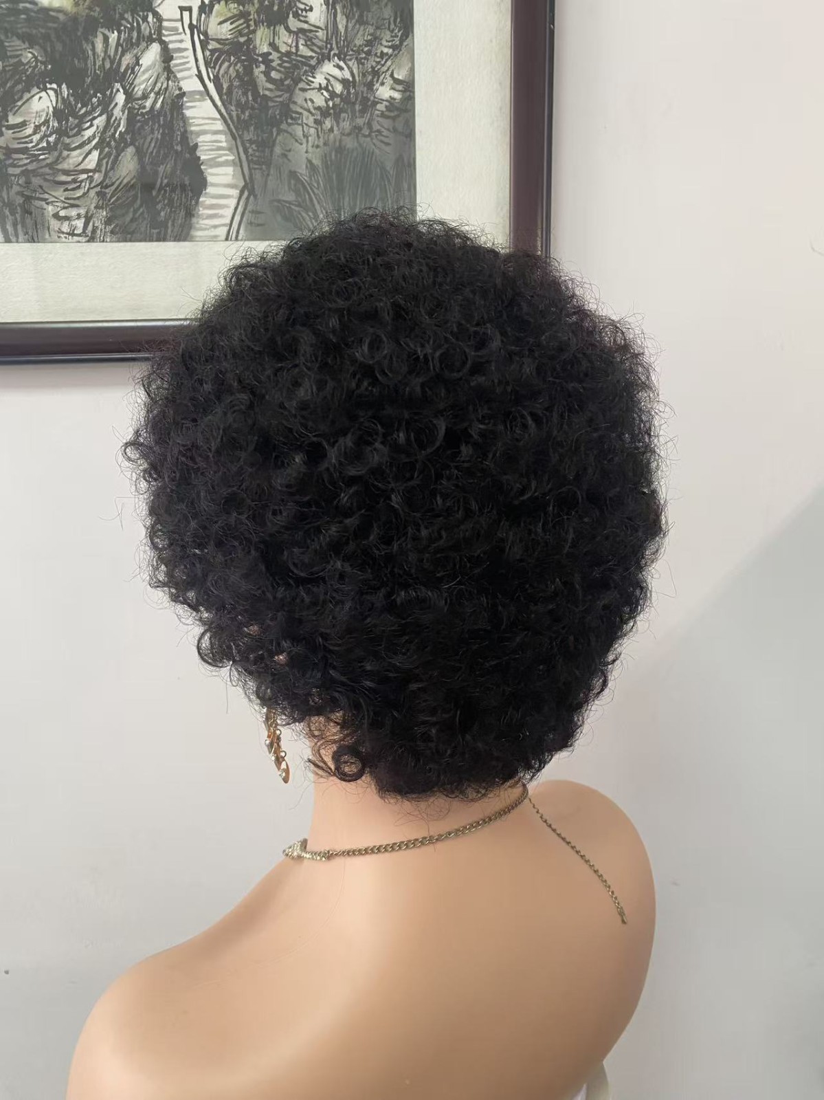Afro Kinky Curly Human Hair Wig Short Bob Wig 6 Inch 1B Black Machine Made Women