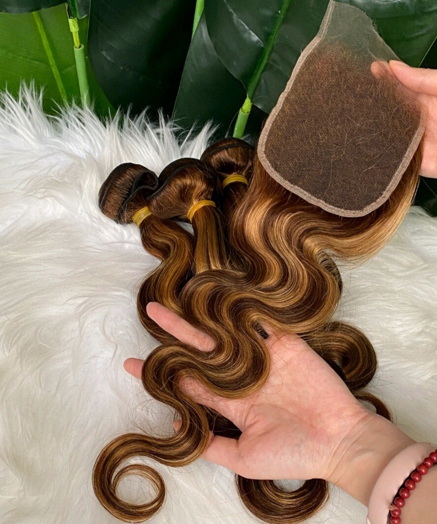 13A p4/27# BALAYAGE BRAZLIAN VIRGIN HUMAN HAIR BODY WAVE 18+18+18&18 HD CLOSURE
