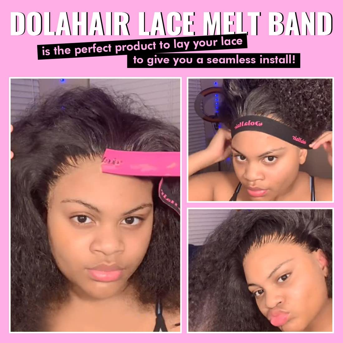 4 Dolahair Lace Melting Band Elastic Edge Wrap for Wigs, 4PCS Bands to Lay and H