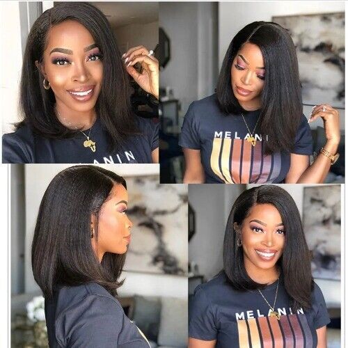 Glueless Kinky Straight 13×4 Lace Front Wig BOB 4×4 Closure Wig Pre Plucked