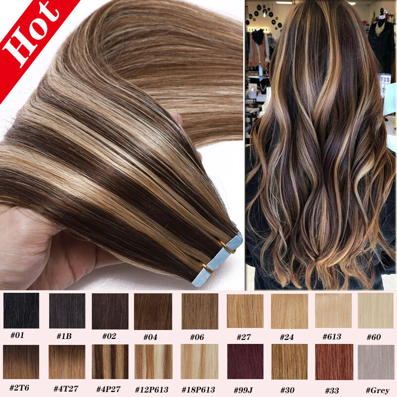 Russian Skin Weft Tape in 100% Remy Real Human Hair Extensions Full Head 200g 8A