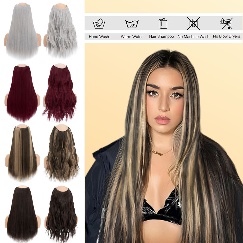 100% Natural Synthetic Hair Long Full Head Clip in on Hair Extensions Thick 145g