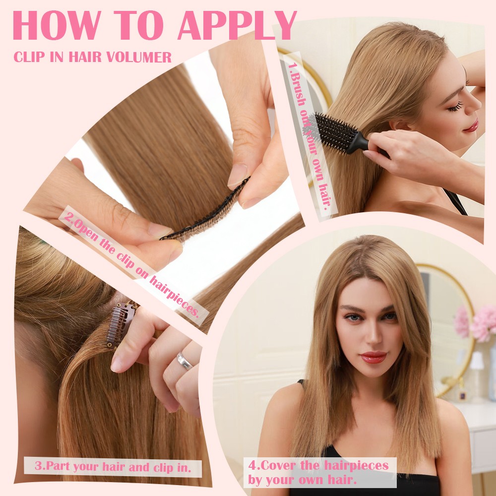 US 6pcs 6 Clips in Remy Human Hair Extensions Hairpiece Short Straight Highlight