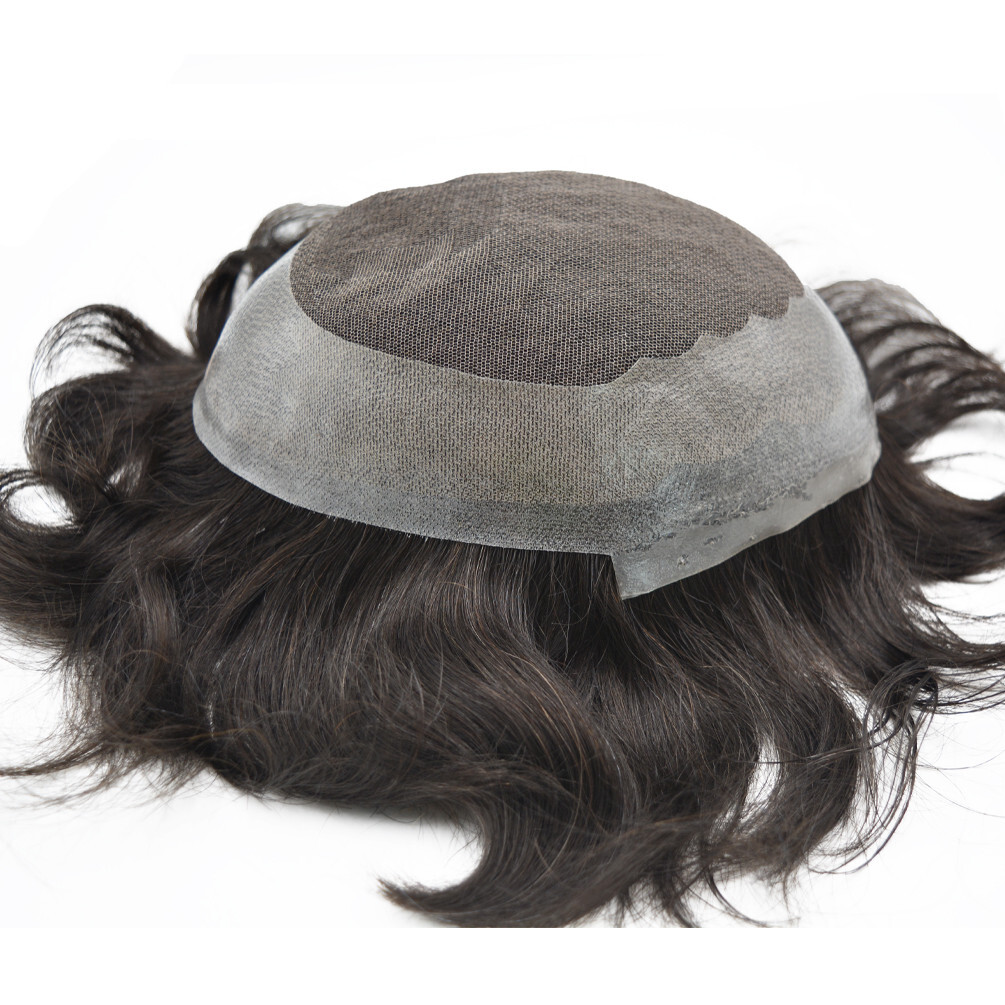 Durable Toupee Hairpiece Lace Skin Hair System For Men Natural black 1b#