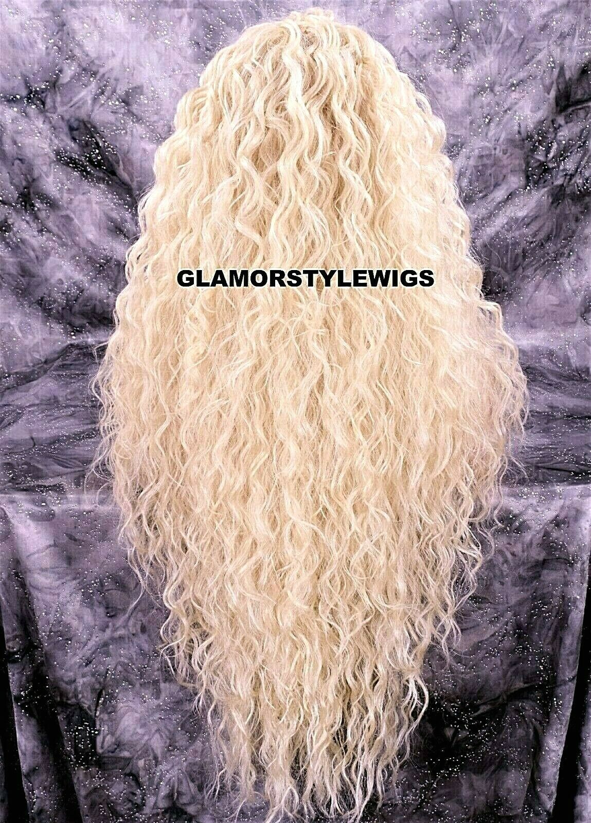 360 FREE PART HUMAN HAIR BLEND LACE FRONT FULL WIG LONG CURLY BLEACH BLONDE #613