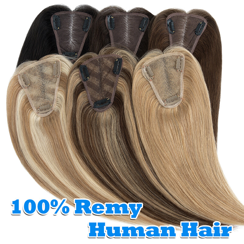 Clip In Hair Topper 100% Real Human Hair Piece Toupee Extensions Full Lace Base
