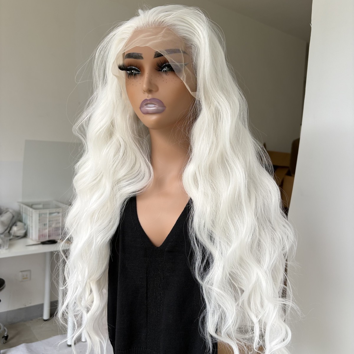 Long Wavy T Lace Frontal Wig Heat Resistant Synthetic Hair White Natural Layered